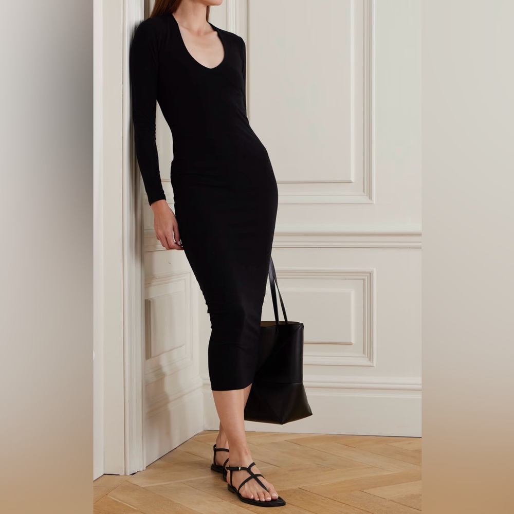 James Perse black velvet midi dress Sz.1